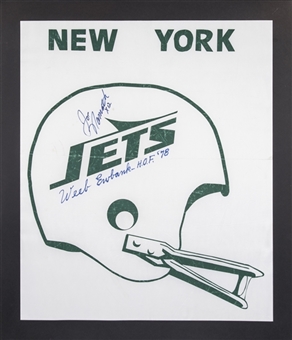 Joe Namath & Weeb Ewbank Dual Signed New York Jets Flag In 35x41 Matted Display (Beckett)